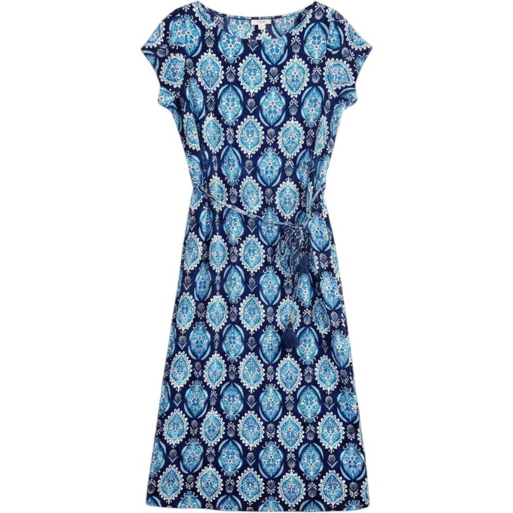 J. Jill NWT Inky Medallion Knit Midi Dress Blue White Tassel Belt SP Petite NWT